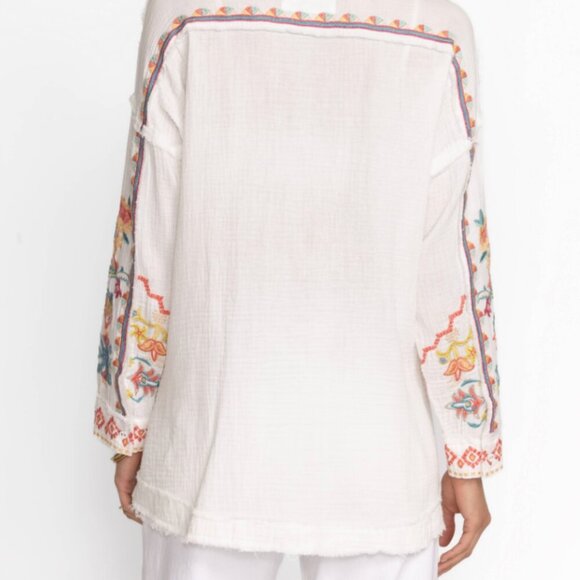 NWT Johnny Was Embroidered Toyah White Cotton Gauze Blouse S $295 - Picture 3 of 7